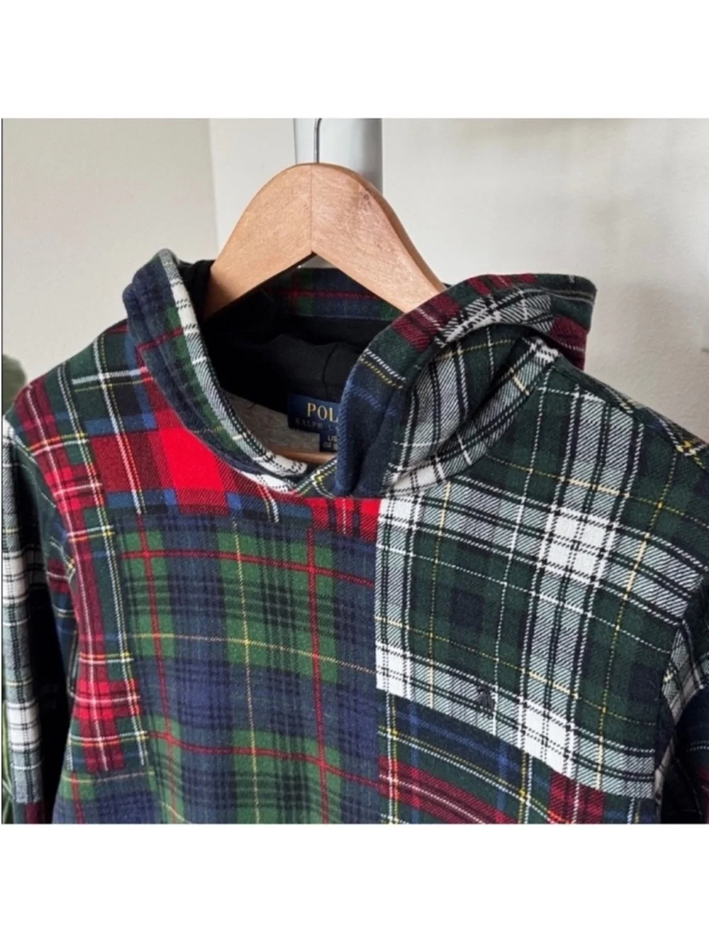Polo Ralph Lauren Kids Youth Patchwork Plaid Fleece Hoodie/Sweatshirt Sz 14/16